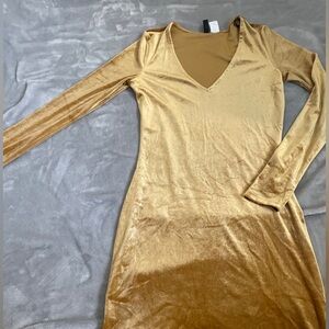 Gold V Neck BodyCon Dress